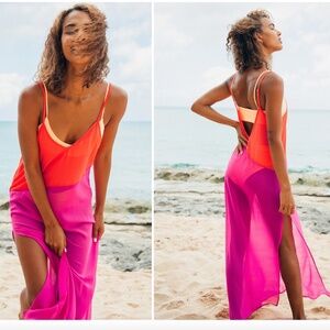 Lulu's Seaside Retreat Coral Red and Magenta Maxi Cover-Up